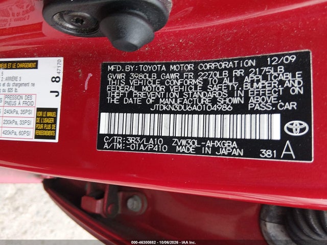 Продаж на аукціоні авто 2010 Toyota Prius Iv, vin: JTDKN3DU6A0104986, номер лоту: 46300882