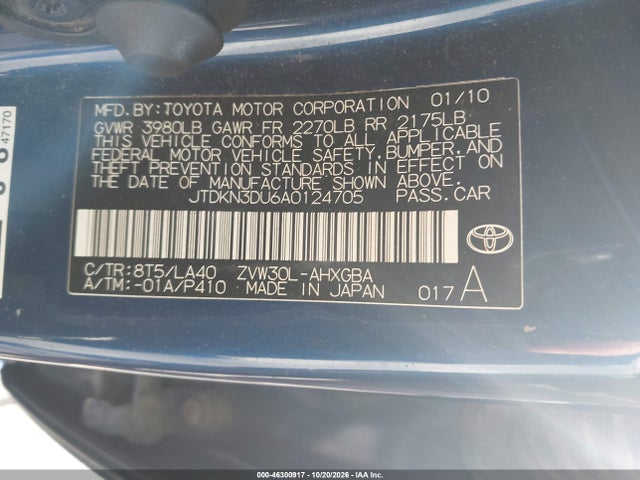 Aukcja sprzedaży 2010 Toyota Prius Iv, vin: JTDKN3DU6A0124705, numer aukcji: 46300917