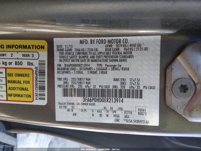 46300940 :رقم المزاد ، 3FA6P0HD0ER213914 vin ، 2014 Ford Fusion Se مزاد بيع
