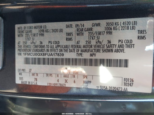 Ford ESCAPE SE 2015 1FMCU0GX8FUA17839 Image 9