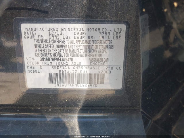 Продаж на аукціоні авто 2014 Nissan Sentra Sv, vin: 3N1AB7AP9EL626470, номер лоту: 46301012