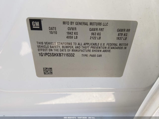 Aukcja sprzedaży 2011 Chevrolet Cruze Ls, vin: 1G1PC5SHXB7116332, numer aukcji: 46301074