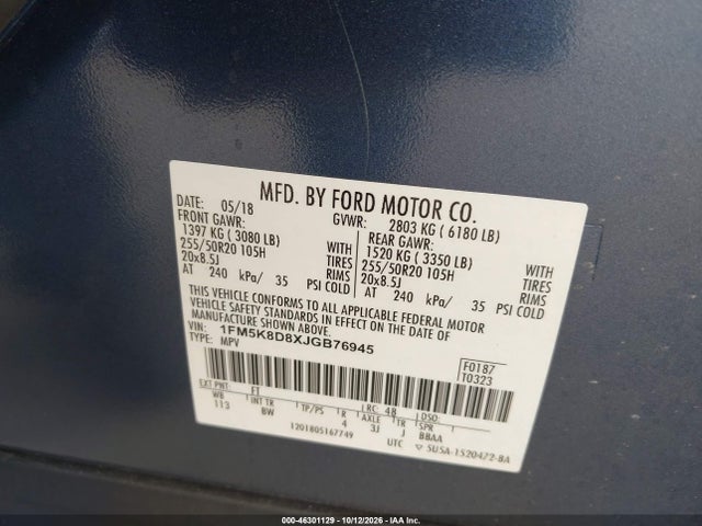 Продажа на аукционе авто 2018 Ford Explorer Xlt, vin: 1FM5K8D8XJGB76945, номер лота: 46301129