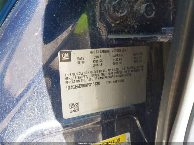 2010 Buick Lacrosse Cxs მანქანა იყიდება აუქციონზე, vin: 1G4GE5EV8AF315138, აუქციონის ნომერი: 46301139