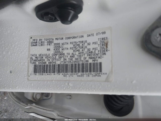 46301214 :رقم المزاد ، JT3HT05J3X0075186 vin ، 1999 Toyota Land Cruiser مزاد بيع