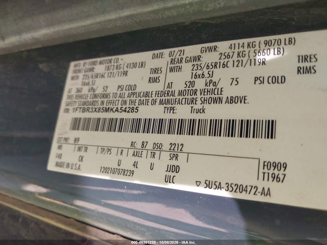 Продаж на аукціоні авто 2021 Ford Transit-250 Cargo Van, vin: 1FTBR3X85MKA54285, номер лоту: 46301235