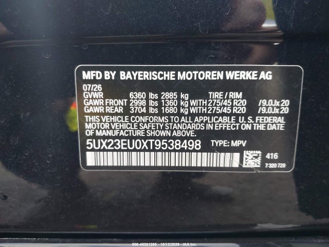 46301265 :رقم المزاد ، 5UX23EU0XT9538498 vin ، 2026 Bmw X5 Xdrive40i مزاد بيع