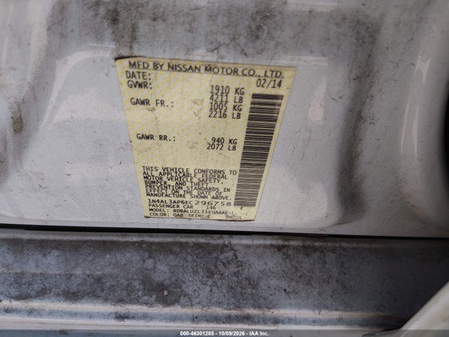 46301285 :رقم المزاد ، 1N4AL3AP6EC296758 vin ، 2014 Nissan Altima 2.5 Sv مزاد بيع