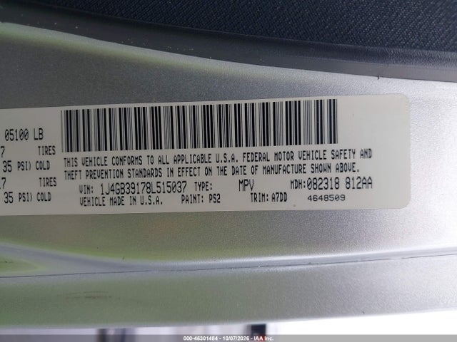 2008 Jeep Wrangler Unlimited X მანქანა იყიდება აუქციონზე, vin: 1J4GB39178L515037, აუქციონის ნომერი: 46301484