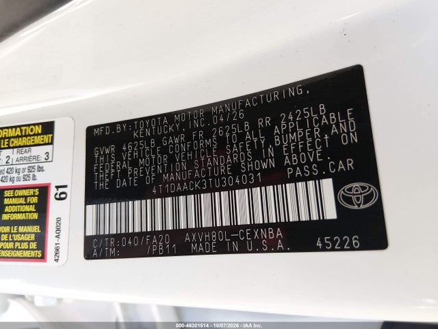 4T1DAACK3TU304031 Toyota CAMRY LE