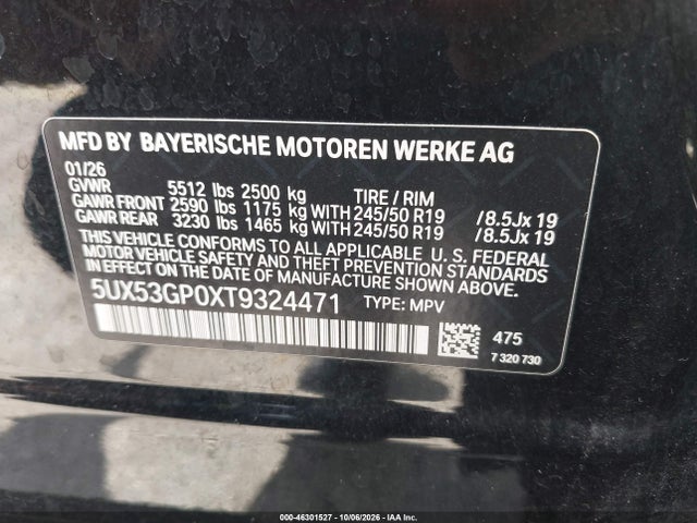 Продаж на аукціоні авто 2026 Bmw X3 30 Xdrive, vin: 5UX53GP0XT9324471, номер лоту: 46301527