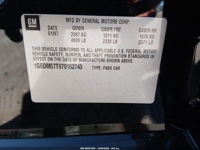 Продаж на аукціоні авто 2007 Cadillac Cts Standard, vin: 1G6DM57T970162743, номер лоту: 46301554