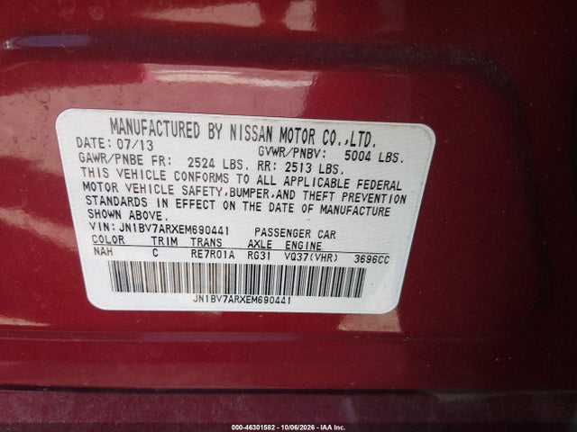 Продаж на аукціоні авто 2014 Infiniti Q50 Premium, vin: JN1BV7ARXEM690441, номер лоту: 46301582