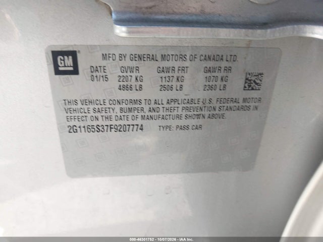 Aukcja sprzedaży 2015 Chevrolet Impala 2lz, vin: 2G1165S37F9207774, numer aukcji: 46301752