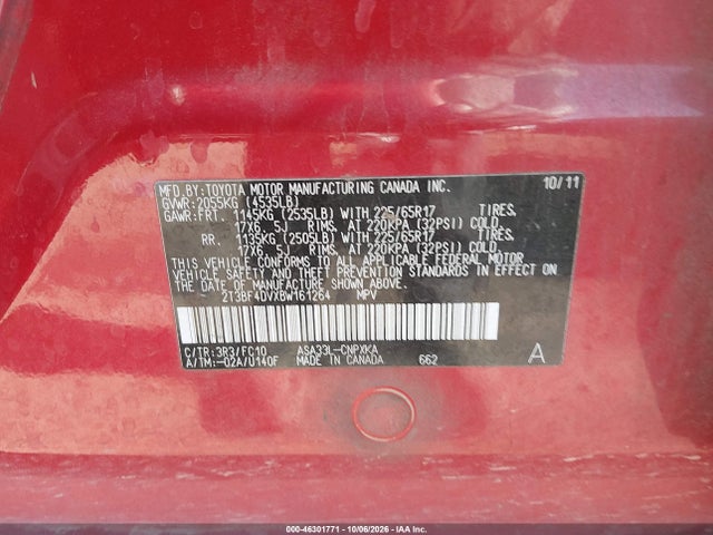 Продажа на аукционе авто 2011 Toyota Rav4, vin: 2T3BF4DVXBW161264, номер лота: 46301771
