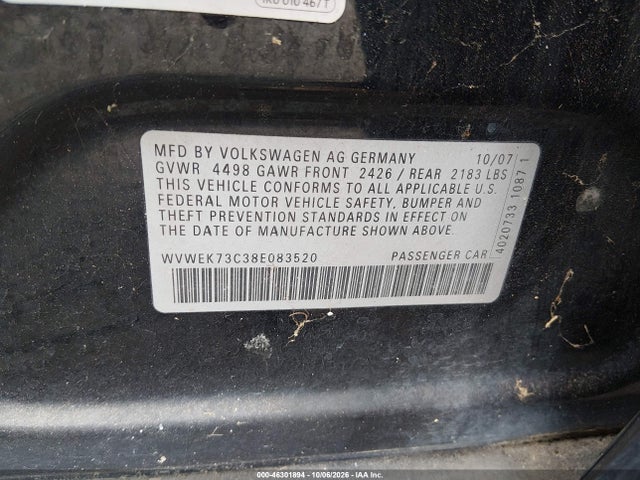 46301894 :رقم المزاد ، WVWEK73C38E083520 vin ، 2008 Volkswagen Passat Lux مزاد بيع