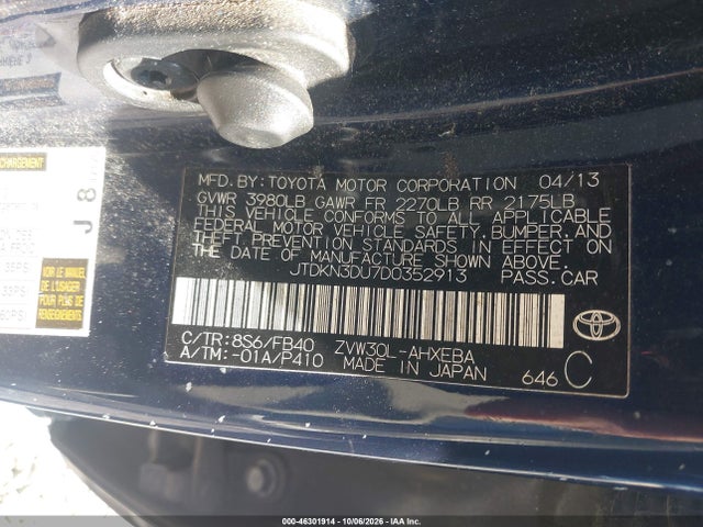 Продаж на аукціоні авто 2013 Toyota Prius Three, vin: JTDKN3DU7D0352913, номер лоту: 46301914