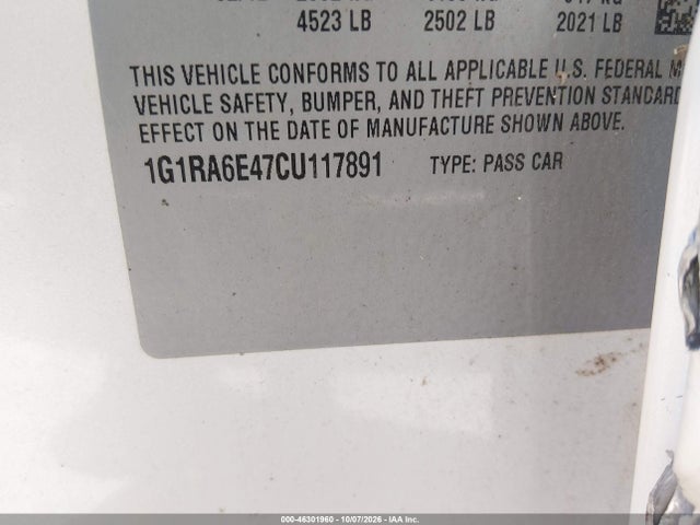 Aukcja sprzedaży 2012 Chevrolet Volt, vin: 1G1RA6E47CU117891, numer aukcji: 46301960