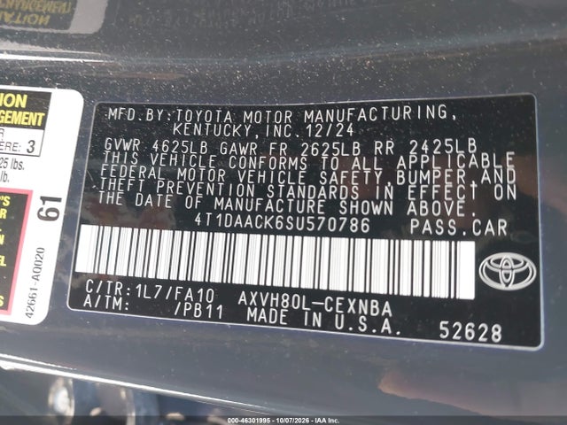 Aukcja sprzedaży 2025 Toyota Camry Le, vin: 4T1DAACK6SU570786, numer aukcji: 46301995