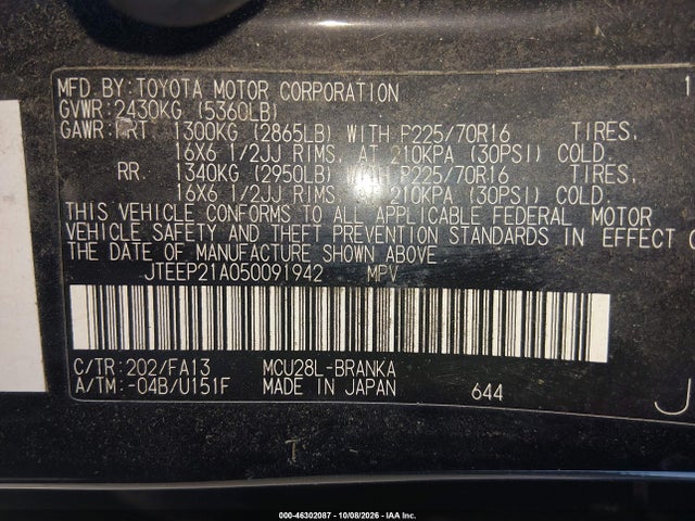 Aukcja sprzedaży 2005 Toyota Highlander V6, vin: JTEEP21A050091942, numer aukcji: 46302087