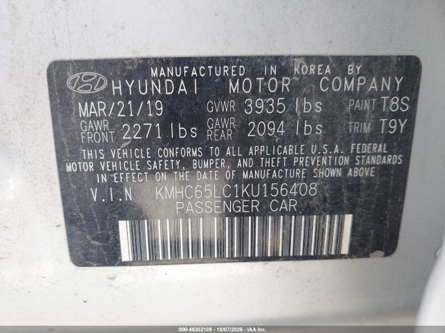 Продаж на аукціоні авто 2019 Hyundai Ioniq Hybrid Blue, vin: KMHC65LC1KU156408, номер лоту: 46302108