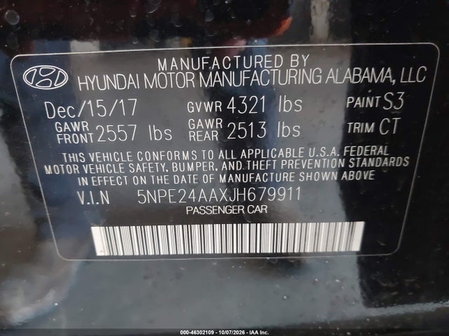 Продажа на аукционе авто 2018 Hyundai Sonata Eco, vin: 5NPE24AAXJH679911, номер лота: 46302109