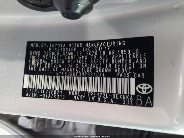 Продажа на аукционе авто 2017 Toyota Corolla Le, vin: 5YFBURHE3HP691074, номер лота: 46302200