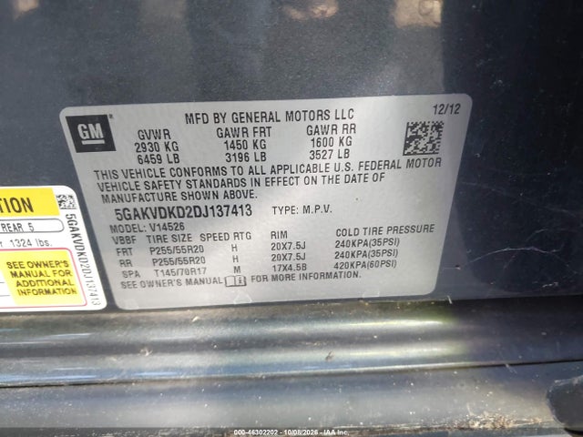 Продаж на аукціоні авто 2013 Buick Enclave Premium, vin: 5GAKVDKD2DJ137413, номер лоту: 46302202