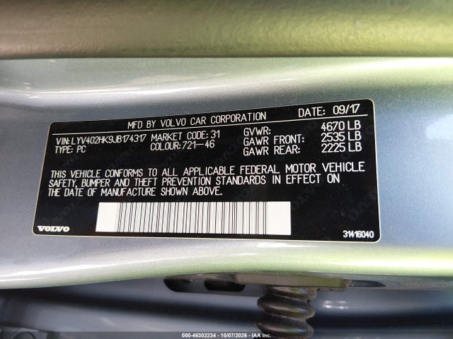 Продаж на аукціоні авто 2018 Volvo S60 Inscription T5, vin: LYV402HK9JB174317, номер лоту: 46302234