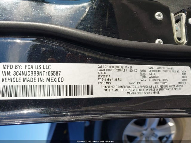 Aukcja sprzedaży 2022 Jeep Compass Latitude Fwd, vin: 3C4NJCBB9NT106587, numer aukcji: 46302300