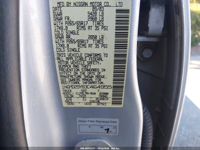 Продаж на аукціоні авто 2003 Nissan Frontier Sc-v6, vin: 1N6MD29Y83C464955, номер лоту: 46302371