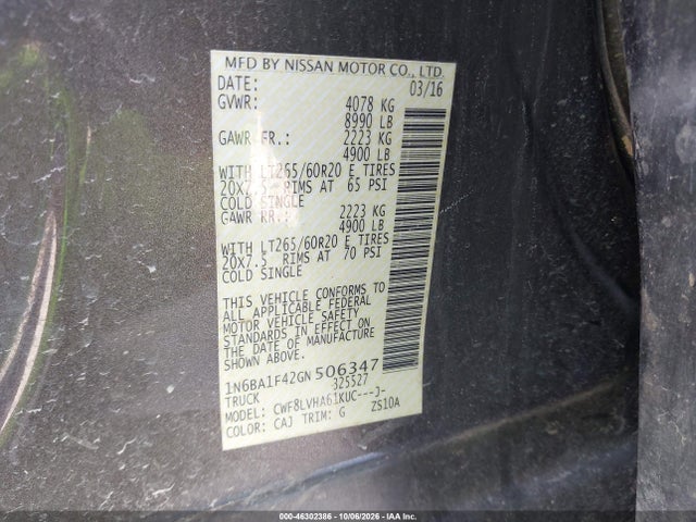 1N6BA1F42GN506347 Nissan Titan Xd Sl Diesel