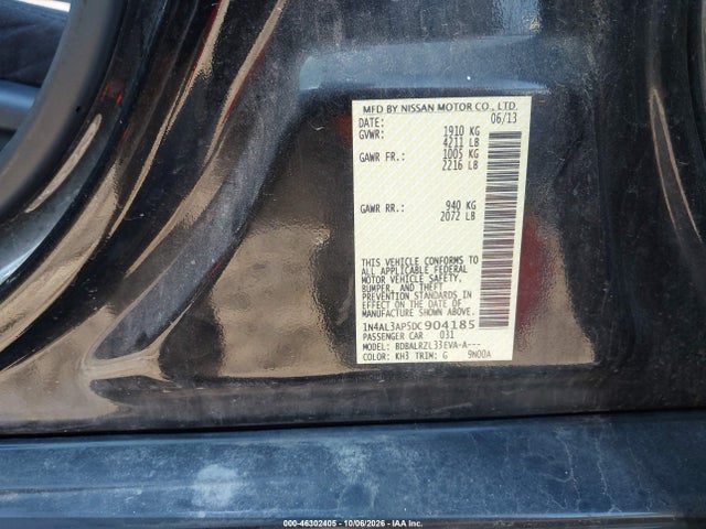 2013 Nissan Altima 2.5 S მანქანა იყიდება აუქციონზე, vin: 1N4AL3AP5DC904185, აუქციონის ნომერი: 46302405