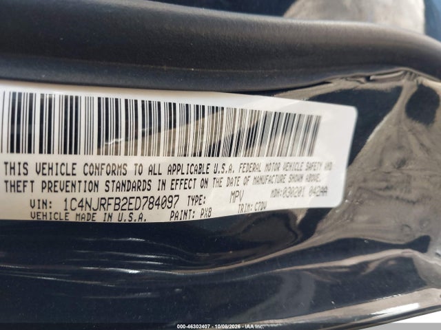 2014 Jeep Patriot Latitude მანქანა იყიდება აუქციონზე, vin: 1C4NJRFB2ED784097, აუქციონის ნომერი: 46302407