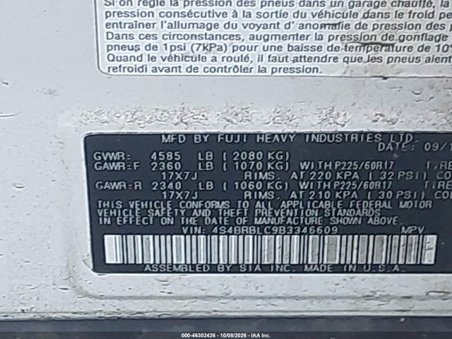 Aukcja sprzedaży 2011 Subaru Outback 2.5i Limited, vin: 4S4BRBLC9B3346609, numer aukcji: 46302426