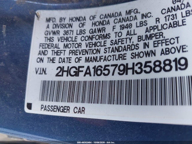 Aukcja sprzedaży 2009 Honda Civic Lx, vin: 2HGFA16579H358819, numer aukcji: 46302464