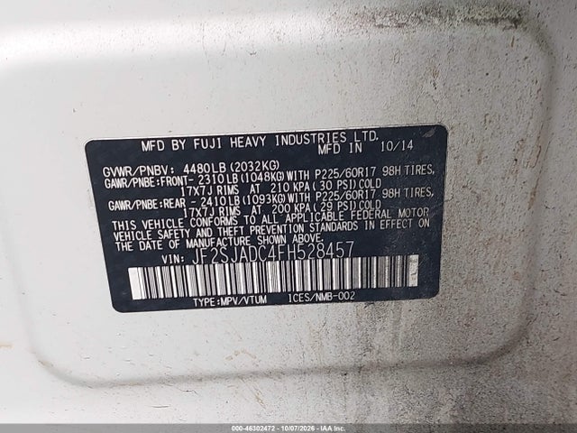 Продаж на аукціоні авто 2015 Subaru Forester 2.5i Premium, vin: JF2SJADC4FH528457, номер лоту: 46302472