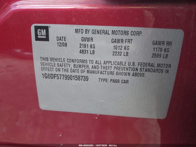 46302493 :رقم المزاد ، 1G6DF577990158739 vin ، 2009 Cadillac Cts Standard مزاد بيع