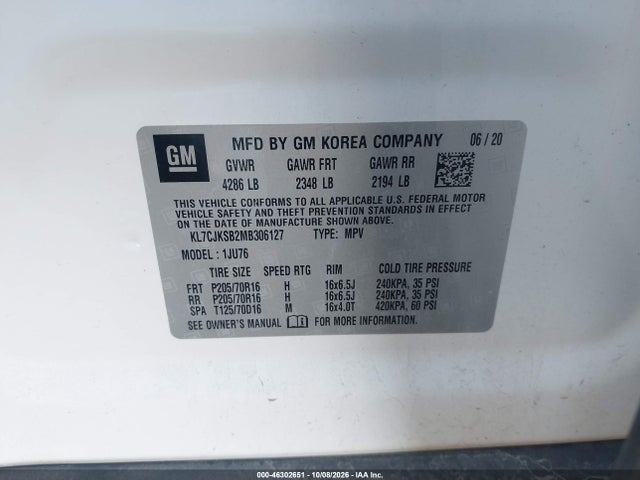 Продаж на аукціоні авто 2021 Chevrolet Trax Fwd Ls, vin: KL7CJKSB2MB306127, номер лоту: 46302651