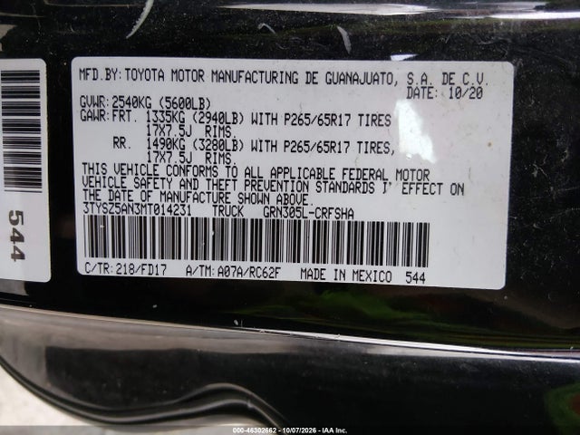 46302662 :رقم المزاد ، 3TYSZ5AN3MT014231 vin ، 2021 Toyota Tacoma Trd Sport مزاد بيع