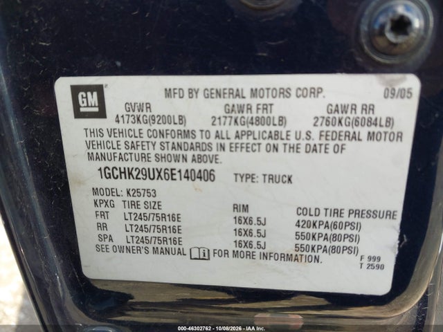 Aukcja sprzedaży 2006 Chevrolet Silverado 2500hd Lt2, vin: 1GCHK29UX6E140406, numer aukcji: 46302762