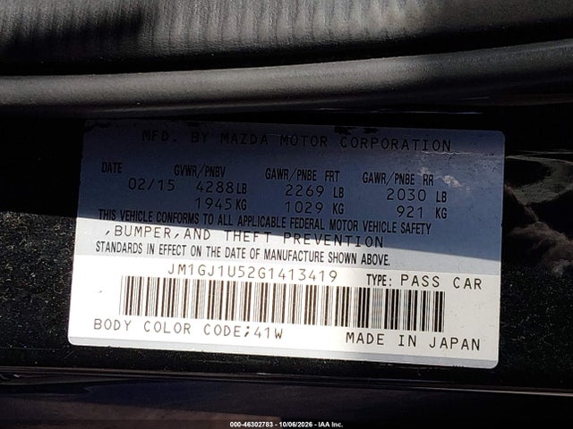 Aukcja sprzedaży 2016 Mazda Mazda6 I Sport, vin: JM1GJ1U52G1413419, numer aukcji: 46302783