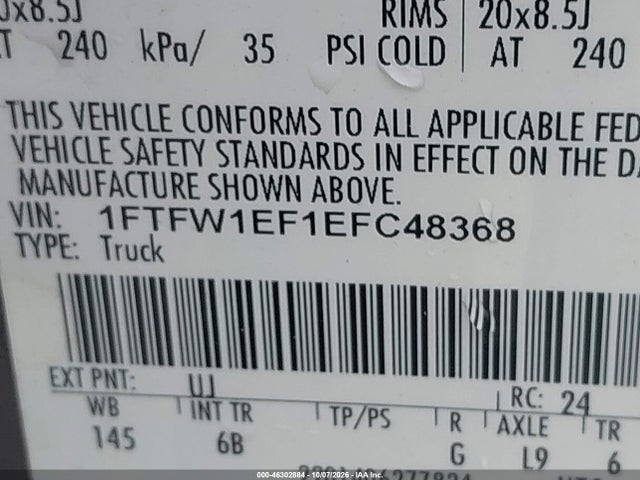 Продажа на аукционе авто 2014 Ford F-150 Fx4, vin: 1FTFW1EF1EFC48368, номер лота: 46302884