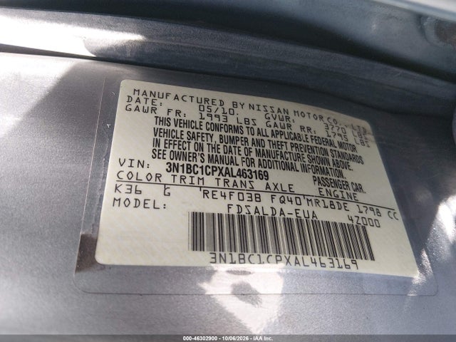 46302900 :رقم المزاد ، 3N1BC1CPXAL463169 vin ، 2010 Nissan Versa 1.8s مزاد بيع