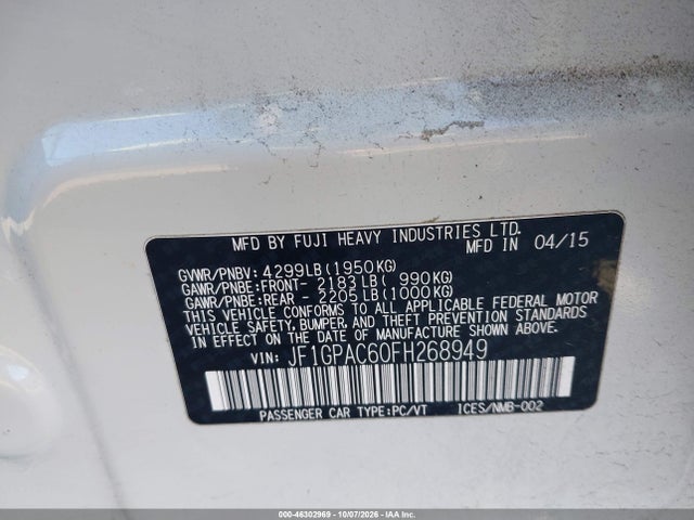 Aukcja sprzedaży 2015 Subaru Impreza 2.0i Premium, vin: JF1GPAC60FH268949, numer aukcji: 46302969