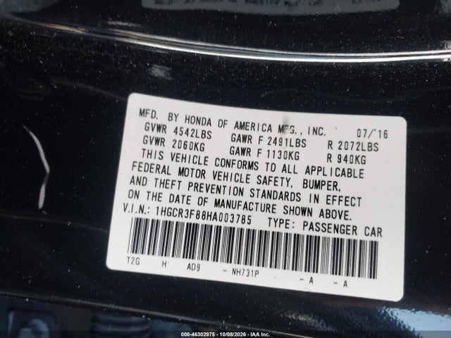 Aukcja sprzedaży 2017 Honda Accord Ex-l V6, vin: 1HGCR3F88HA003785, numer aukcji: 46302975