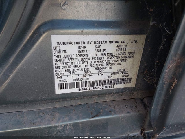 Aukcja sprzedaży 2005 Nissan Altima 2.5 S, vin: 1N4AL11E95C218168, numer aukcji: 46303088