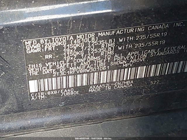 46303106 :رقم المزاد ، 2T3C1RFV8RW301061 vin ، 2024 Toyota Rav4 Xle Premium مزاد بيع