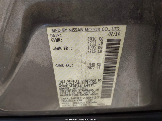 Продаж на аукціоні авто 2014 Nissan Altima, vin: 1N4AL3AP3EC289427, номер лоту: 46303263