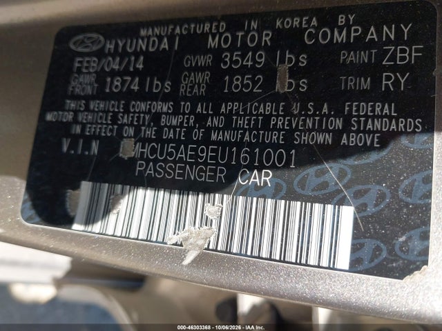 Auction sale of the 2014 Hyundai Accent Se, vin: KMHCU5AE9EU161001, lot number: 46303368